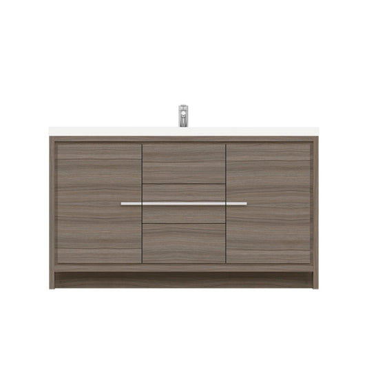 Alya Bath Sortino 60" Single Gray Modern Freestanding  Bathroom Vanity With Acrylic Top and Integrated  Sink - AB-MD660S-G - Backyard Provider