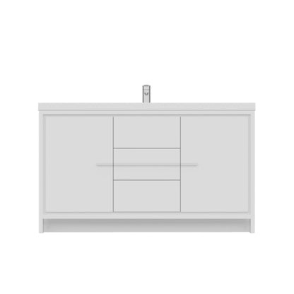 Alya Bath Sortino 60" Single White Modern Freestanding  Bathroom Vanity With Acrylic Top and Integrated Sink - AB-MD660S-W - Backyard Provider