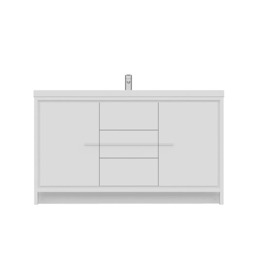 Alya Bath Sortino 60" Single White Modern Freestanding  Bathroom Vanity With Acrylic Top and Integrated Sink - AB-MD660S-W - Backyard Provider