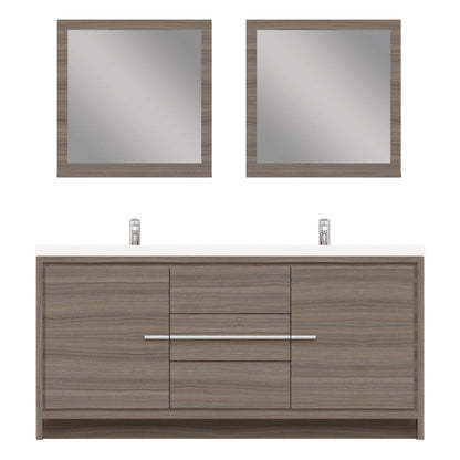 Alya Bath Sortino 72" Double Gray Modern Freestanding  Bathroom Vanity With Acrylic Top and Integrated  Sink - AB-MD672-G - Backyard Provider