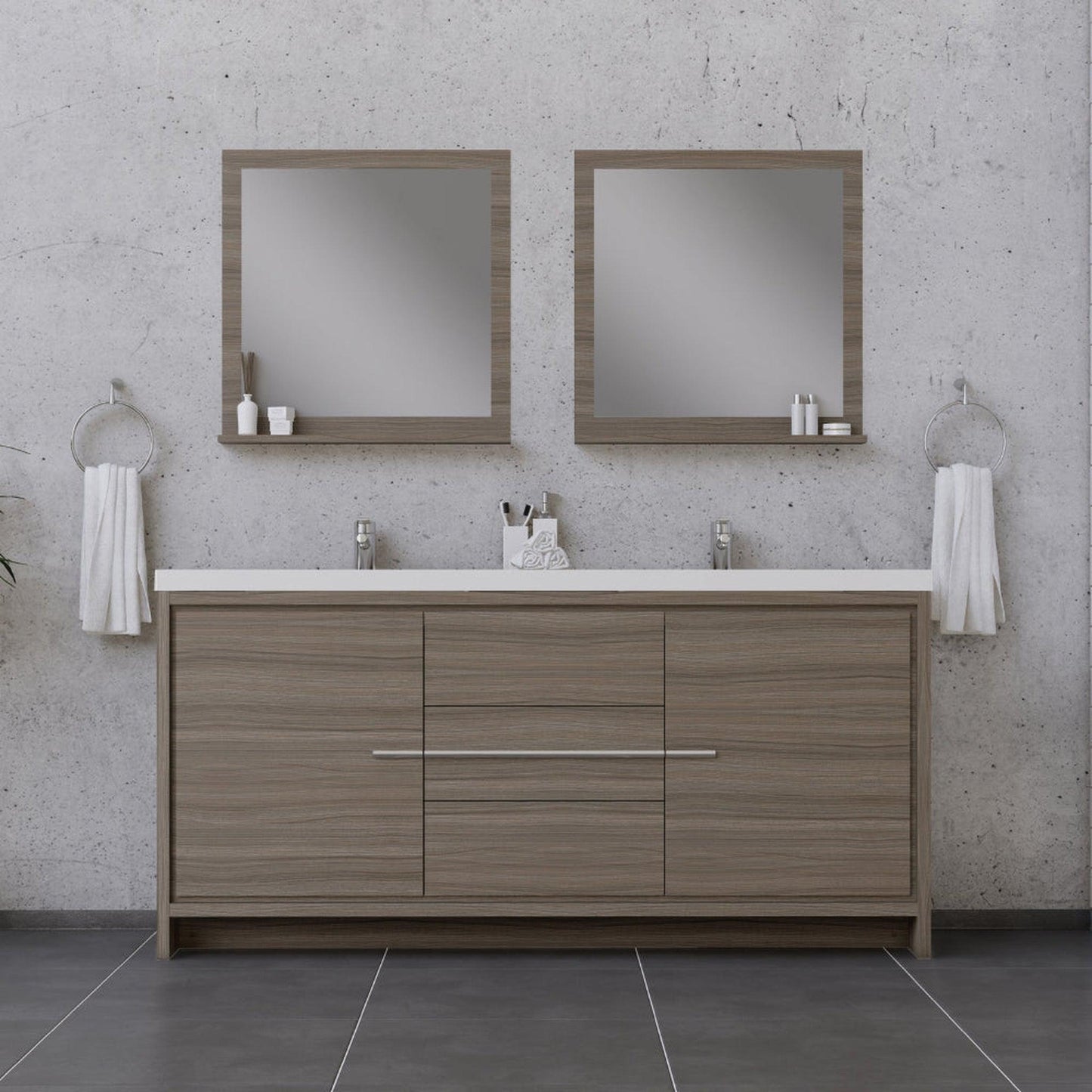Alya Bath Sortino 72" Double Gray Modern Freestanding  Bathroom Vanity With Acrylic Top and Integrated  Sink - AB-MD672-G - Backyard Provider