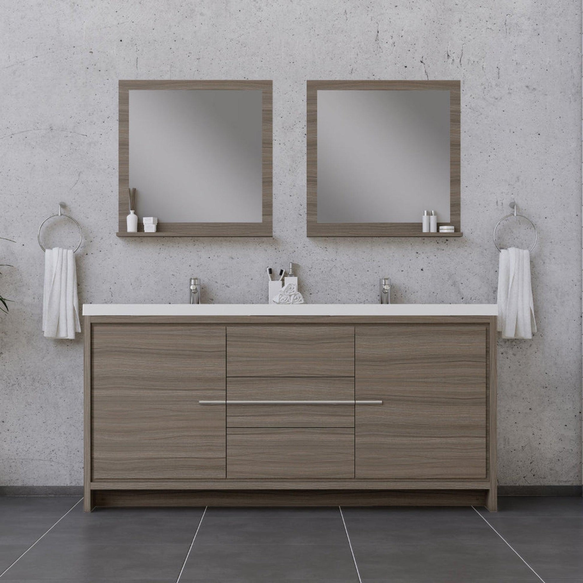Alya Bath Sortino 72" Double Gray Modern Freestanding  Bathroom Vanity With Acrylic Top and Integrated  Sink - AB-MD672-G - Backyard Provider