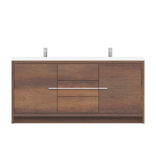Alya Bath Sortino 72" Double Rosewood  Modern Freestanding  Bathroom Vanity With Acrylic Top and Integrated Sink - AB-MD672-RW - Backyard Provider