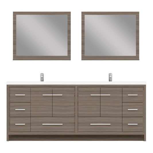 Alya Bath Sortino 84" Double Gray Modern Freestanding  Bathroom Vanity With Acrylic Top and Integrated  Sink - AB-MD684-G - Backyard Provider