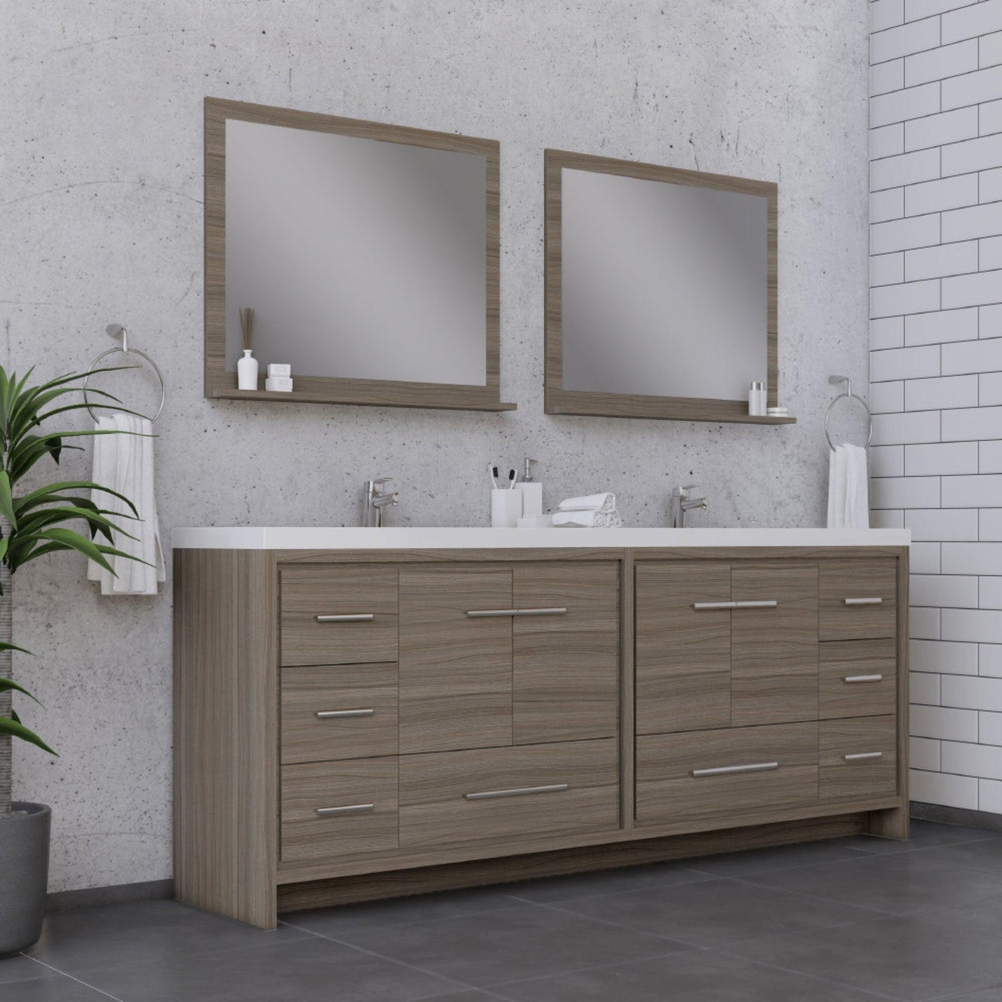 Alya Bath Sortino 84" Double Gray Modern Freestanding  Bathroom Vanity With Acrylic Top and Integrated  Sink - AB-MD684-G - Backyard Provider