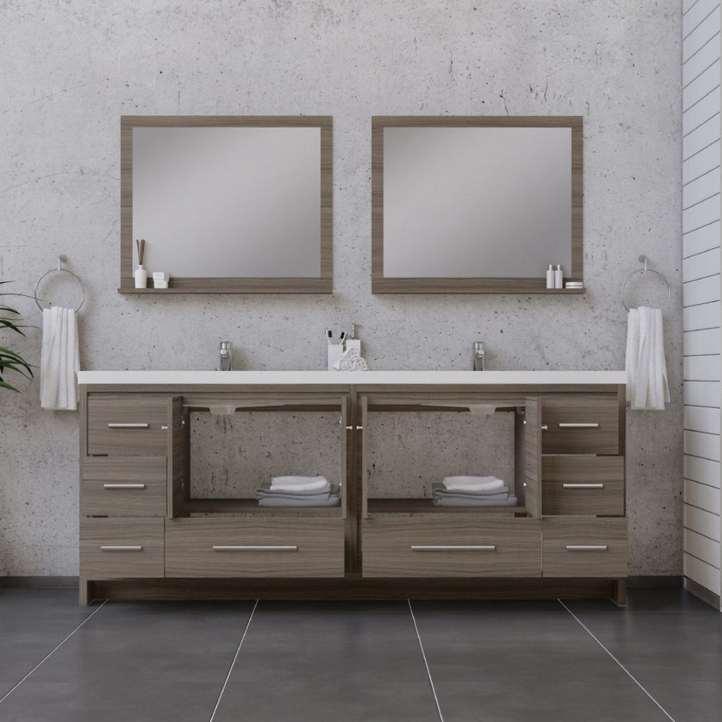 Alya Bath Sortino 84" Double Gray Modern Freestanding  Bathroom Vanity With Acrylic Top and Integrated  Sink - AB-MD684-G - Backyard Provider