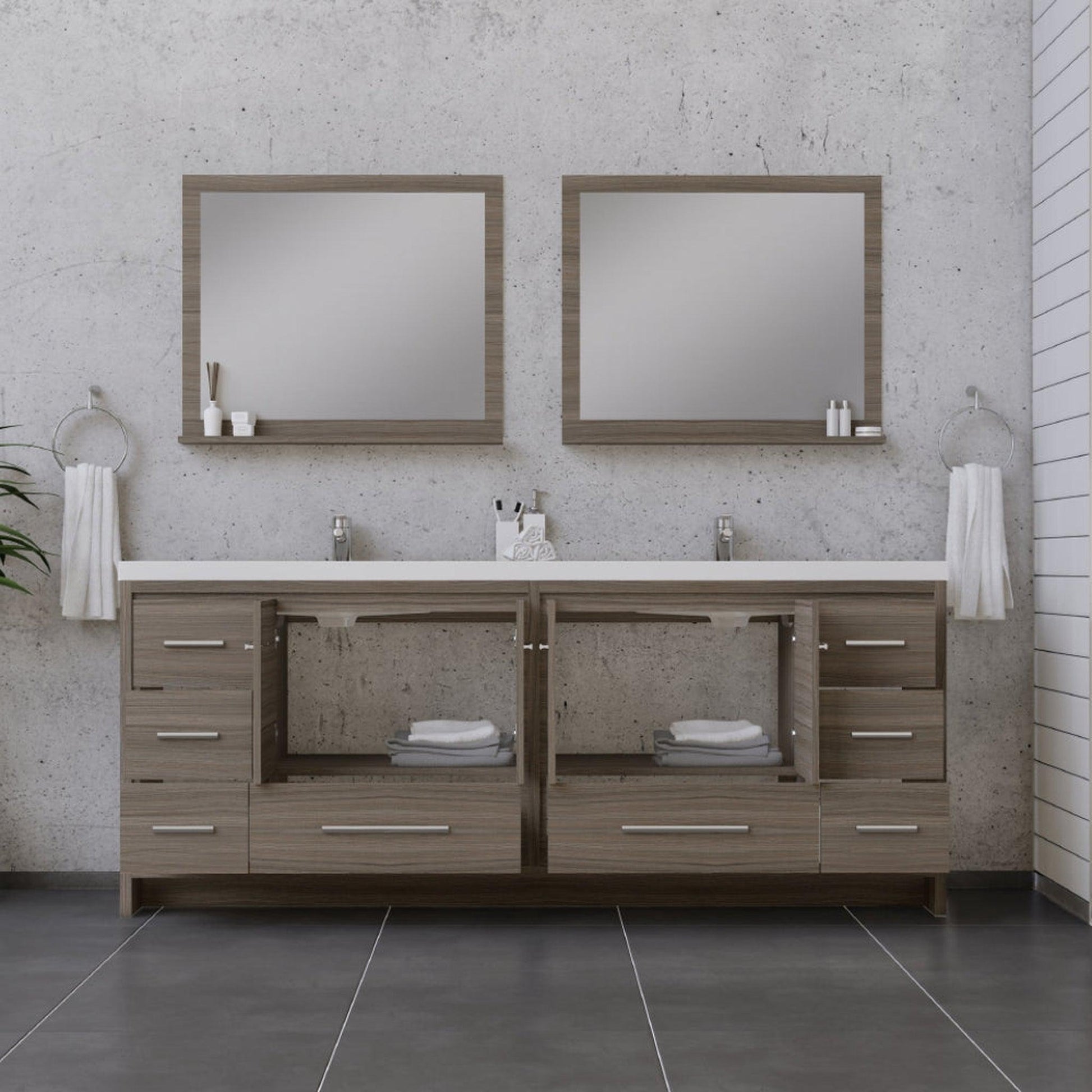Alya Bath Sortino 84" Double Gray Modern Freestanding  Bathroom Vanity With Acrylic Top and Integrated  Sink - AB-MD684-G - Backyard Provider