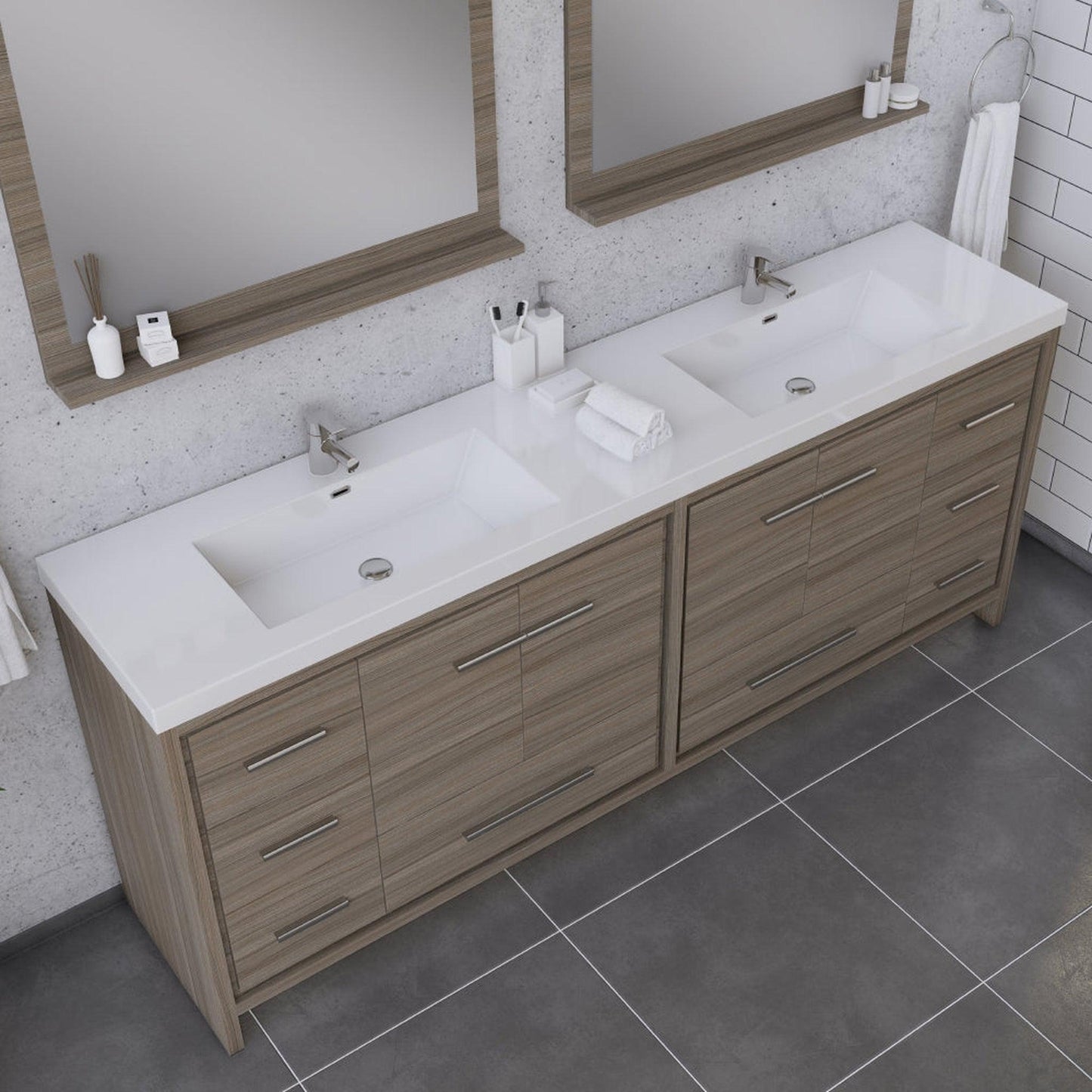 Alya Bath Sortino 84" Double Gray Modern Freestanding  Bathroom Vanity With Acrylic Top and Integrated  Sink - AB-MD684-G - Backyard Provider
