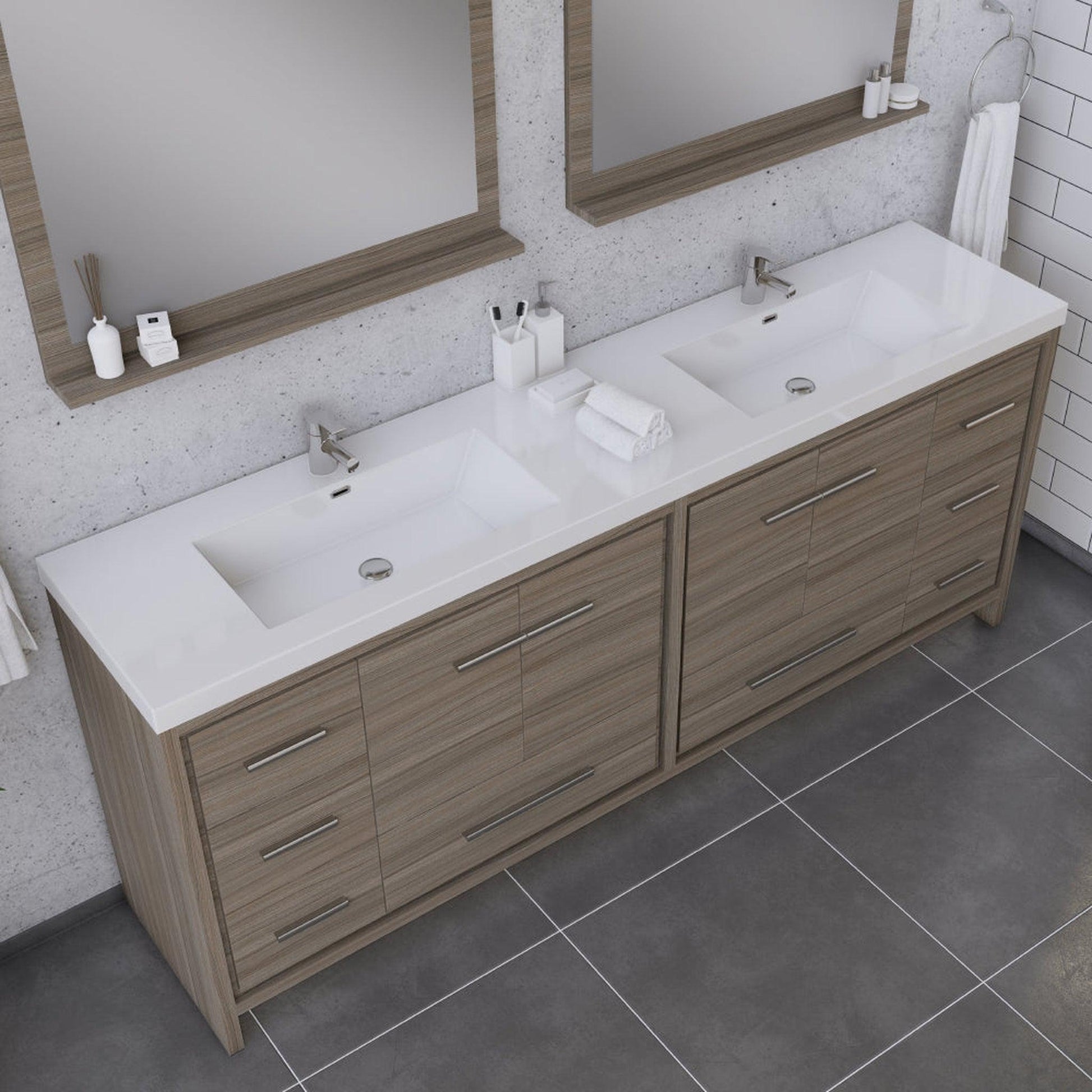 Alya Bath Sortino 84" Double Gray Modern Freestanding  Bathroom Vanity With Acrylic Top and Integrated  Sink - AB-MD684-G - Backyard Provider