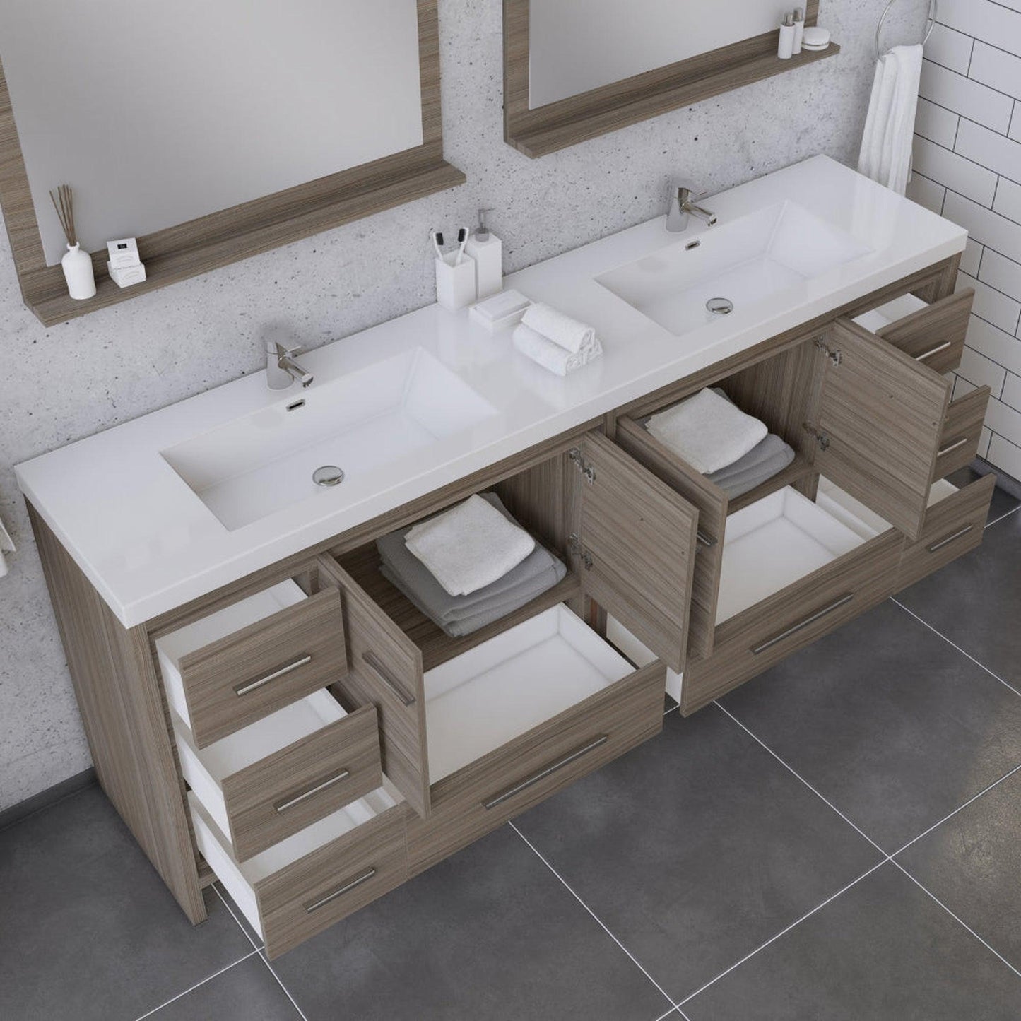 Alya Bath Sortino 84" Double Gray Modern Freestanding  Bathroom Vanity With Acrylic Top and Integrated  Sink - AB-MD684-G - Backyard Provider