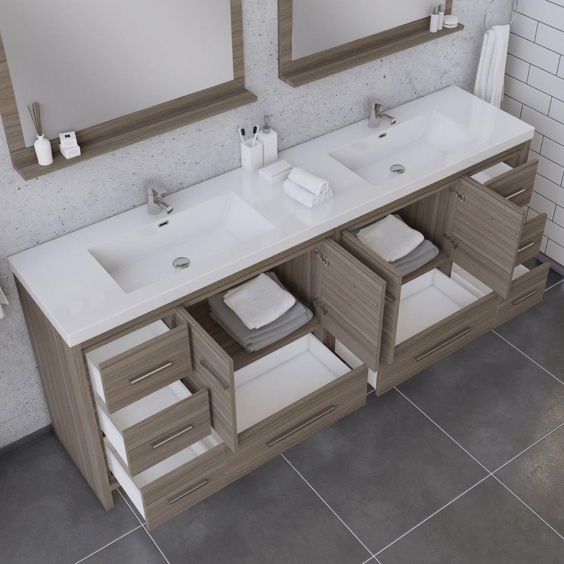 Alya Bath Sortino 84" Double Gray Modern Freestanding  Bathroom Vanity With Acrylic Top and Integrated  Sink - AB-MD684-G - Backyard Provider
