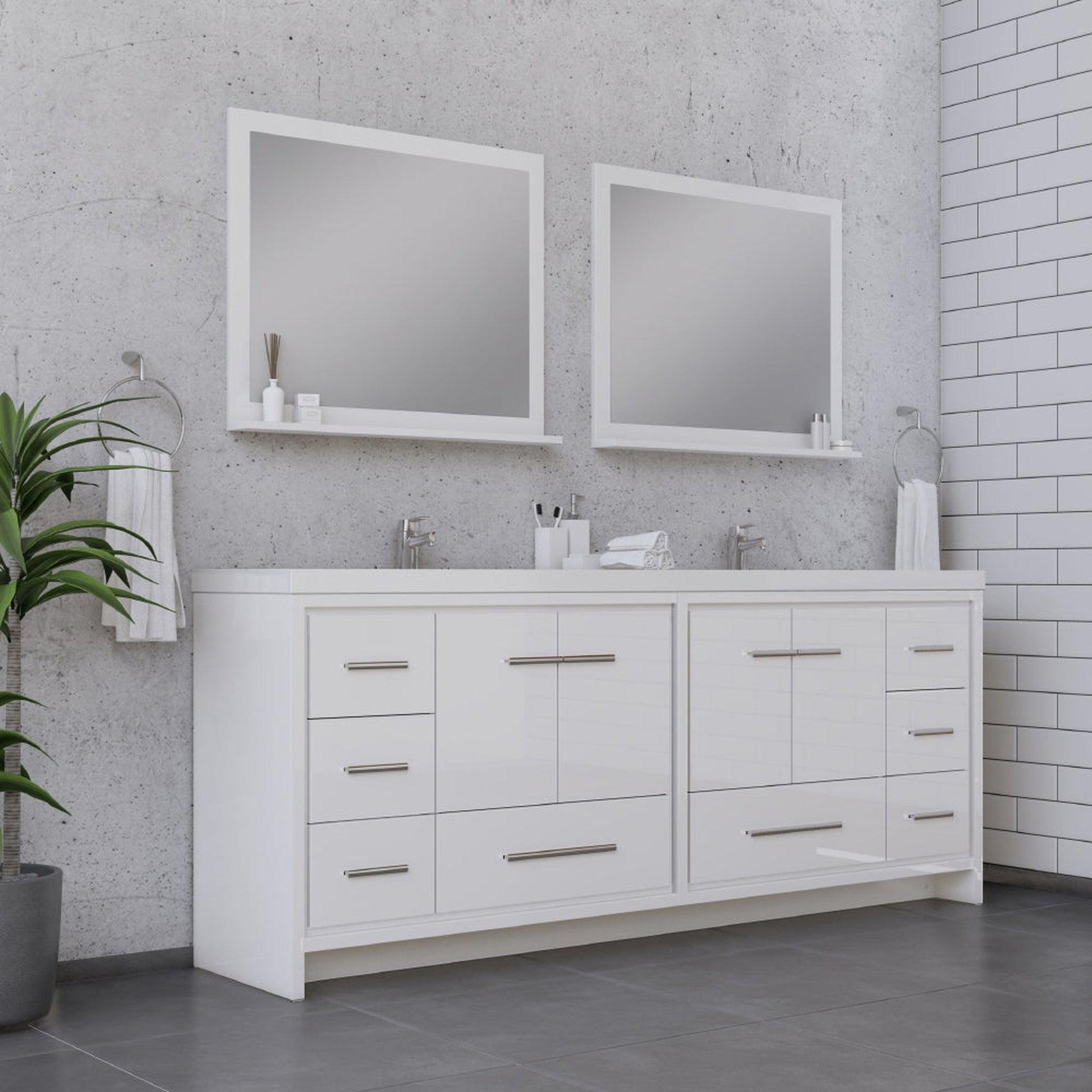 Alya Bath Sortino 84" Double White Modern Freestanding  Bathroom Vanity With Acrylic Top and Integrated Sink - AB-MD684-W - Backyard Provider