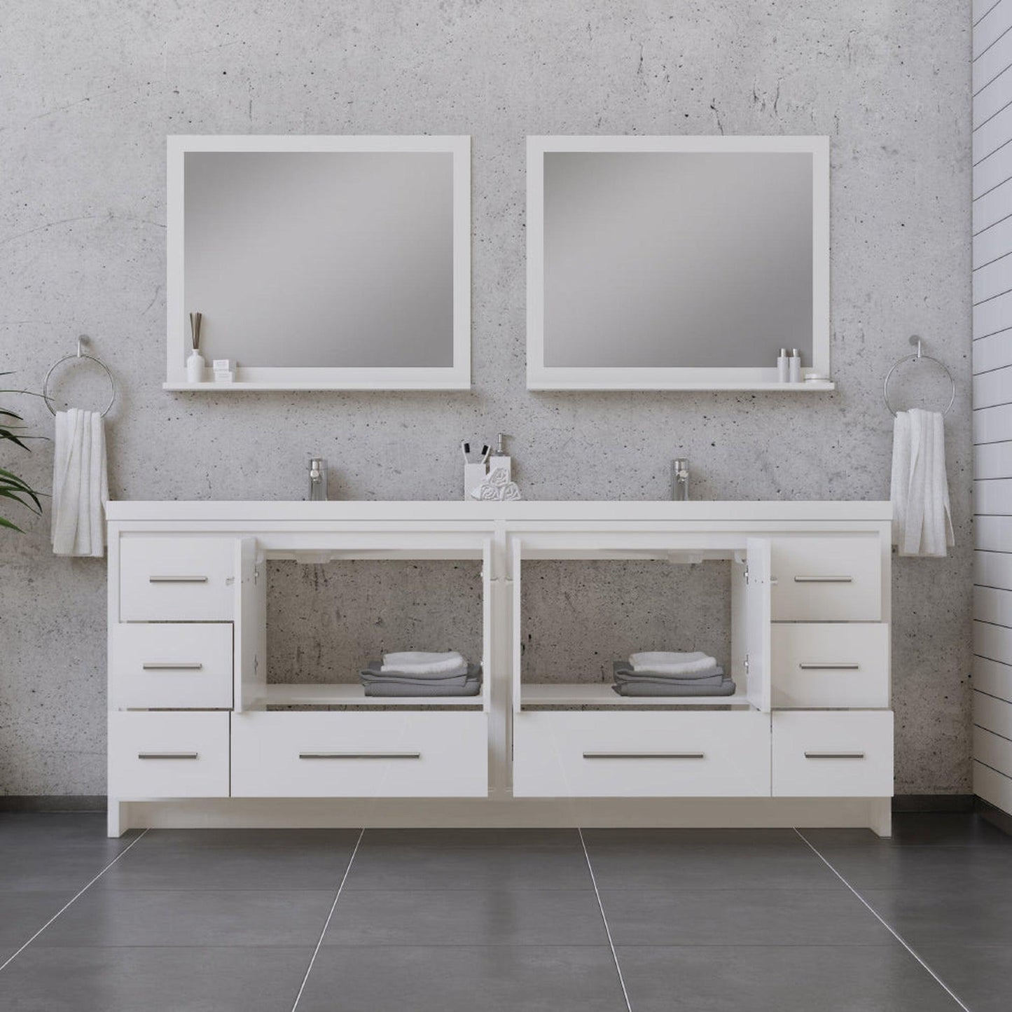 Alya Bath Sortino 84" Double White Modern Freestanding  Bathroom Vanity With Acrylic Top and Integrated Sink - AB-MD684-W - Backyard Provider