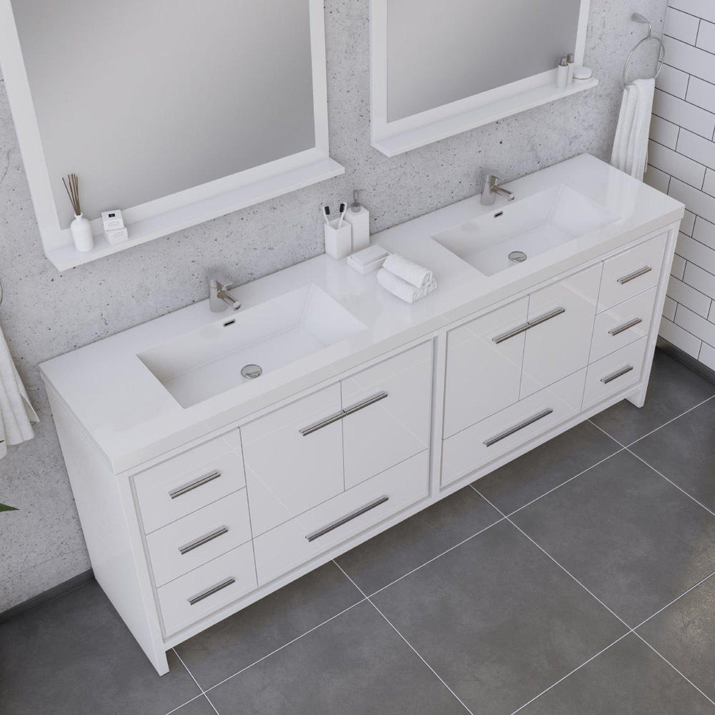 Alya Bath Sortino 84" Double White Modern Freestanding  Bathroom Vanity With Acrylic Top and Integrated Sink - AB-MD684-W - Backyard Provider