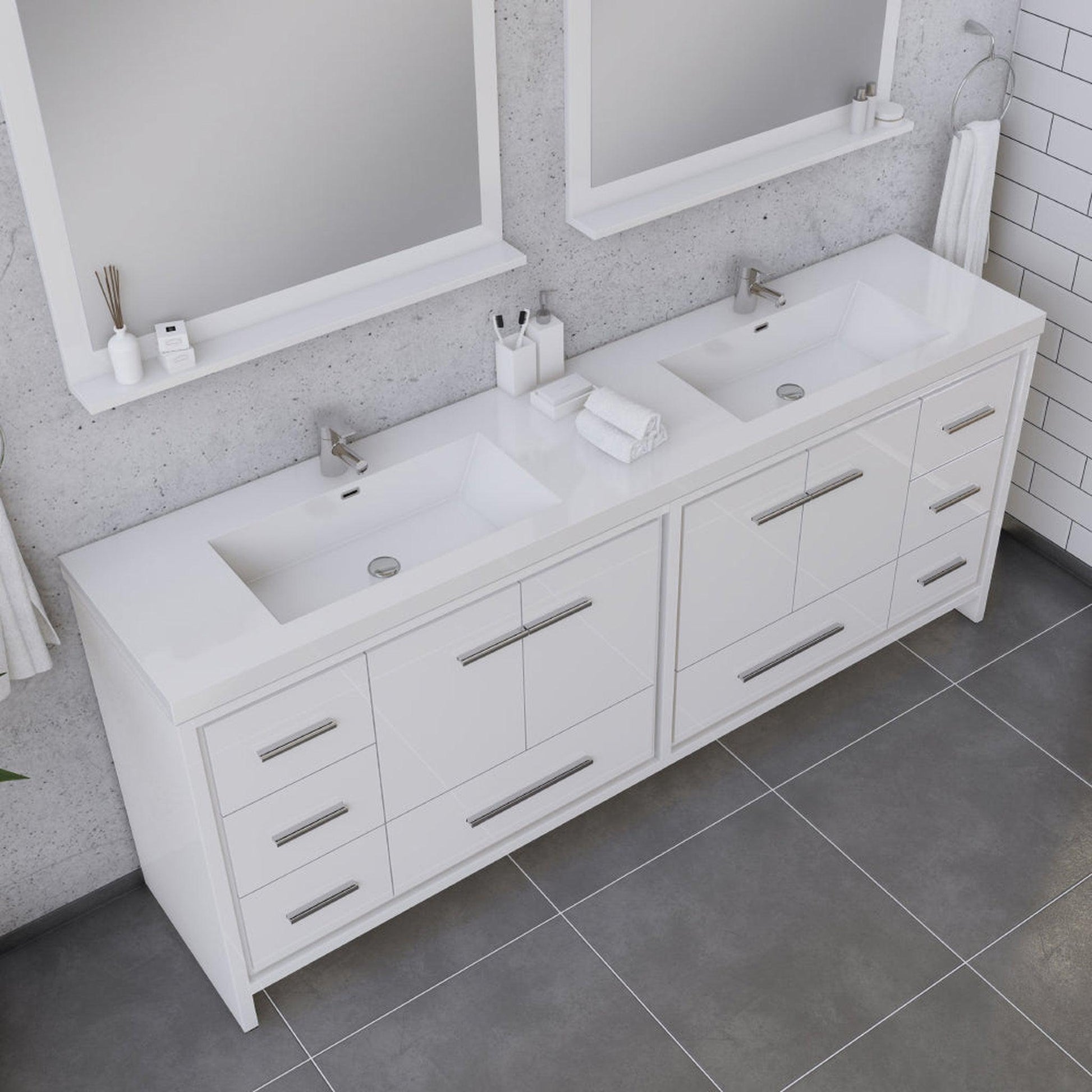 Alya Bath Sortino 84" Double White Modern Freestanding  Bathroom Vanity With Acrylic Top and Integrated Sink - AB-MD684-W - Backyard Provider