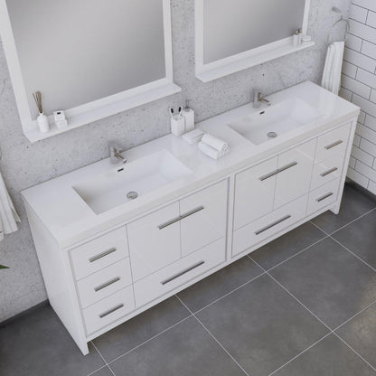 Alya Bath Sortino 84" Double White Modern Freestanding  Bathroom Vanity With Acrylic Top and Integrated Sink - AB-MD684-W - Backyard Provider