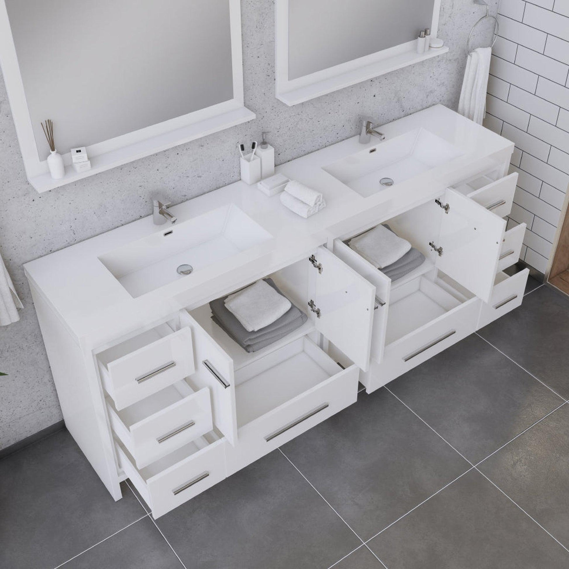 Alya Bath Sortino 84" Double White Modern Freestanding  Bathroom Vanity With Acrylic Top and Integrated Sink - AB-MD684-W - Backyard Provider