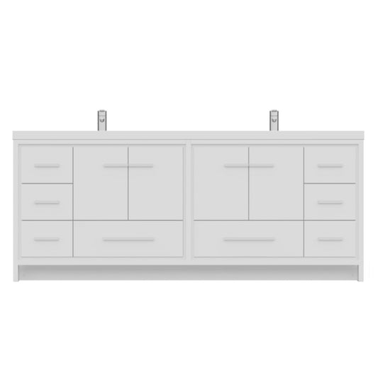 Alya Bath Sortino 84" Double White Modern Freestanding  Bathroom Vanity With Acrylic Top and Integrated Sink - AB-MD684-W - Backyard Provider