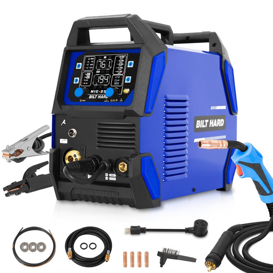 BILT HARD 250A MIG Welder, Gas MIG/Flux Core MIG/Lift TIG/Stick 4-in-1 Welding Machine, 110V/220V Multi-Process Welder w/LED Display, IGBT Inverter - WLD-1603