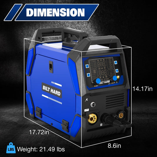 BILT HARD 250A MIG Welder, Gas MIG/Flux Core MIG/Lift TIG/Stick 4-in-1 Welding Machine, 110V/220V Multi-Process Welder w/LED Display, IGBT Inverter - WLD-1603