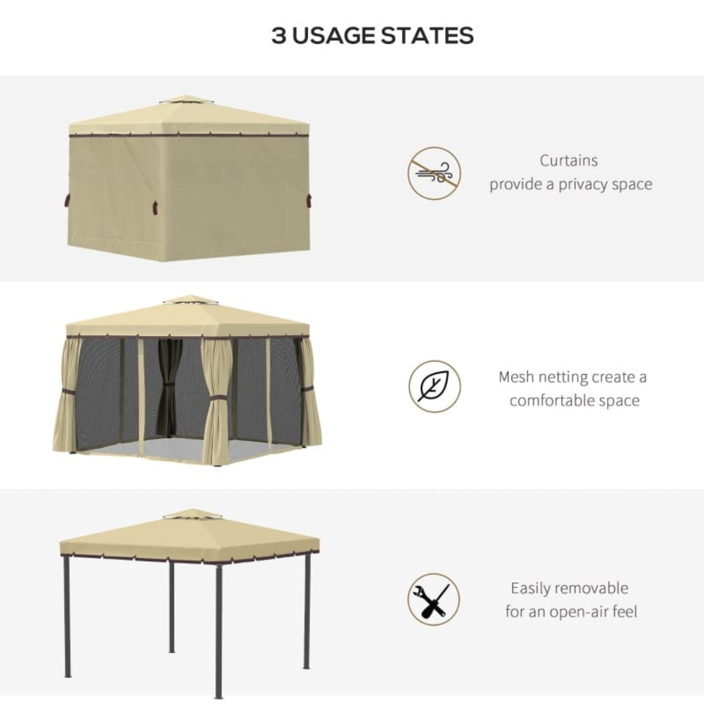 Outsunny 10' x 10' Patio Gazebo Outdoor Canopy Shelter - 84C-269BG