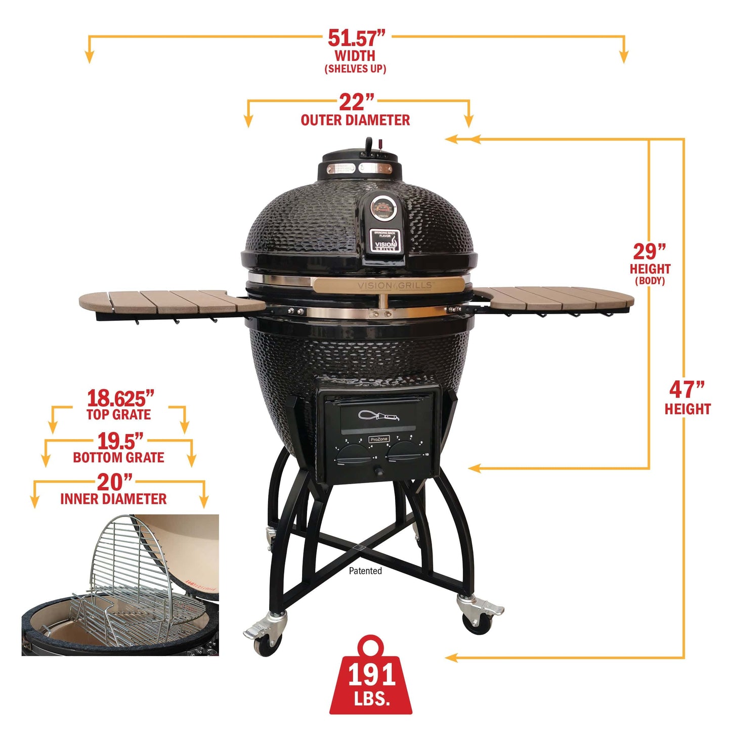 Vision Grills Professional | S-Series Ceramic Kamado Grill | Charcoal Gas Compatible - S-Series - Black
