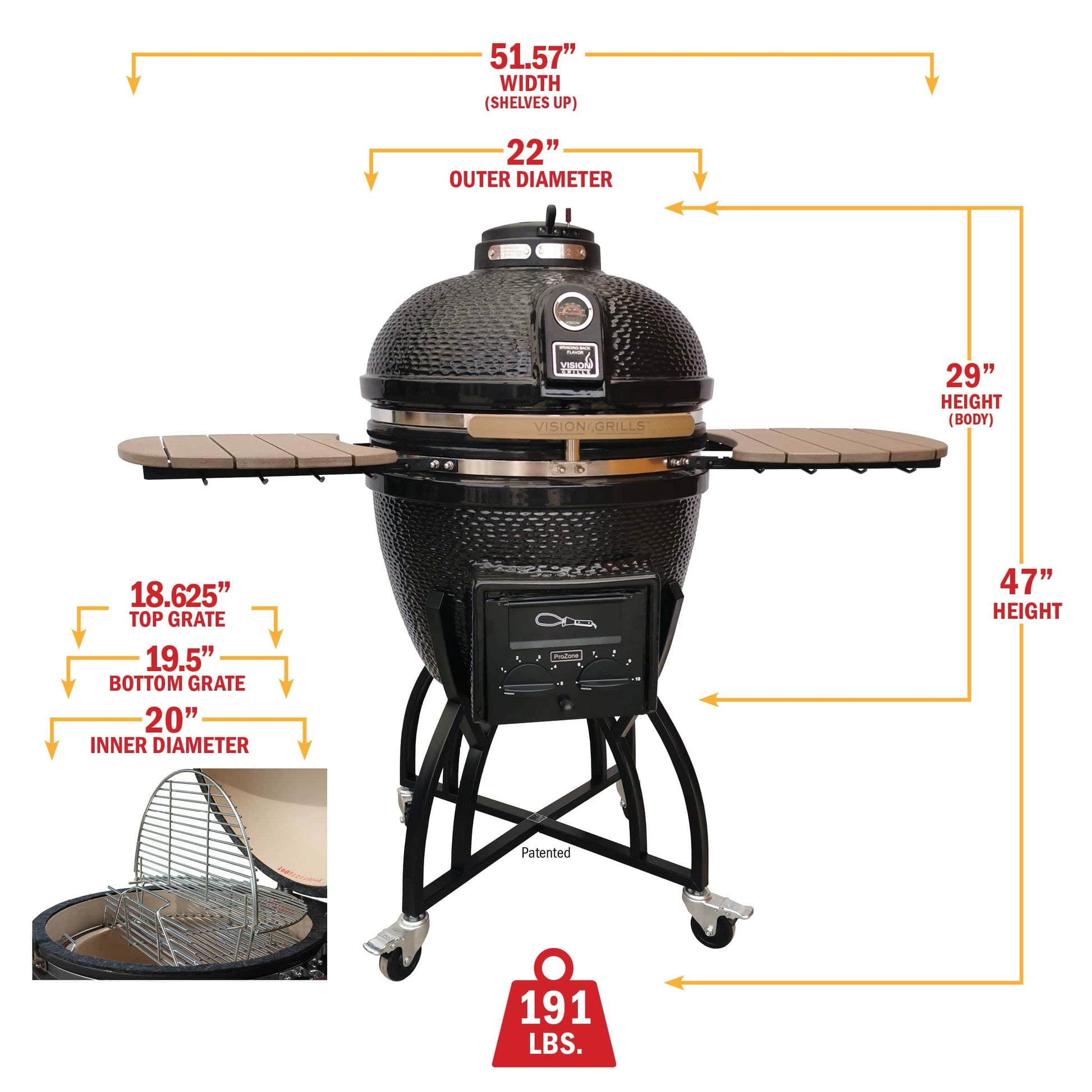 Vision Grills Professional | S-Series Ceramic Kamado Grill | Charcoal Gas Compatible - S-Series - Black
