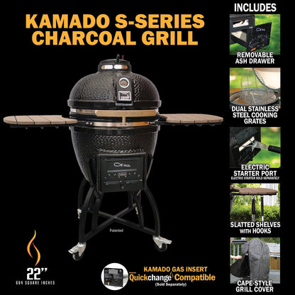 Vision Grills Professional | S-Series Ceramic Kamado Grill | Charcoal Gas Compatible - S-Series - Black