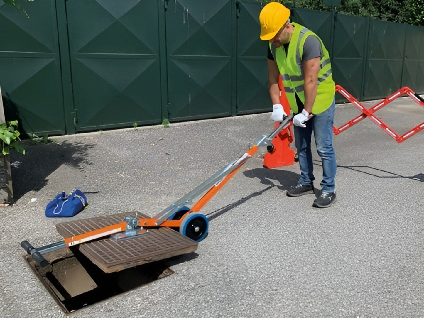 Italifters CL10 880 lb Lift Capacity Magnetic Manhole Cover Lifter & Anti-magnetic Sack - 142121