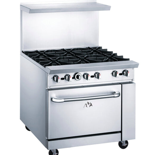 Chef AAA - Commercial 36" Oven Range Six Open Burner Natural Gas - TCR36-6B