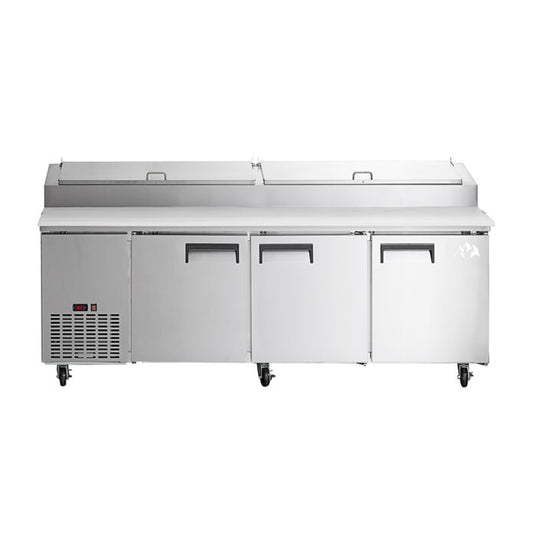 Chef AAA Commercial 91" Pizza Prep Table Refrigerator 12 Pans 3 Door Stainless Steel 24.2 cu.ft. - APPT-91-HC