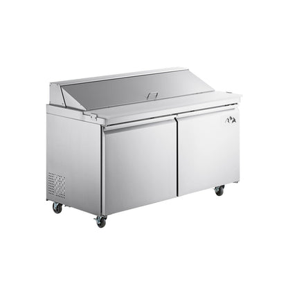 Chef AAA - SS-PT-60M-HC, Commercial 60" Sandwich Prep Table Refrigerator MEGA TOP 24 Pans 2 Door Stainless Steel 15 cu.ft. - SS-PT-60M-HC