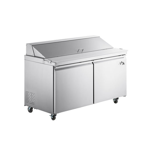 Chef AAA - SS-PT-60M-HC, Commercial 60" Sandwich Prep Table Refrigerator MEGA TOP 24 Pans 2 Door Stainless Steel 15 cu.ft. - SS-PT-60M-HC