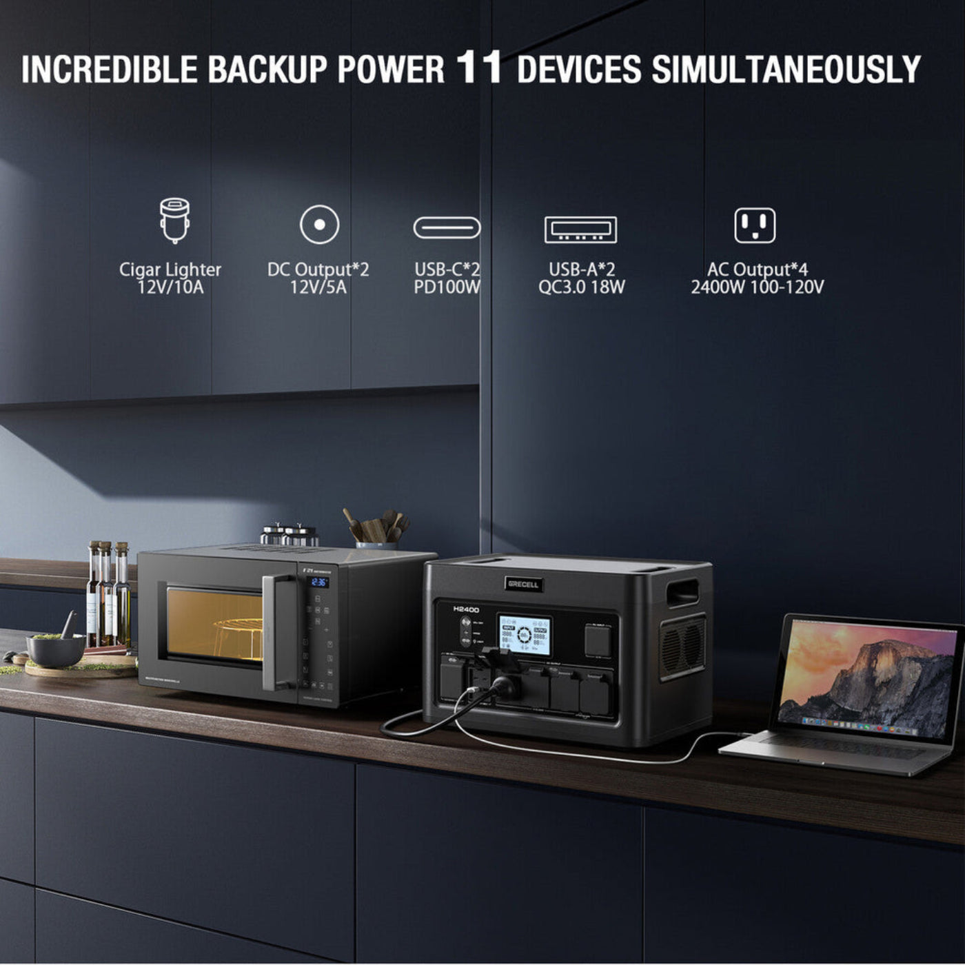 GRECELL Portable Power Station 2400W With Foldable Solar Panel - YCNX0014AGE-US+DYZDB0001AGE*2