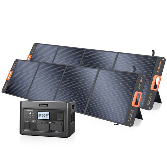 GRECELL Portable Power Station 2400W With Foldable Solar Panel - YCNX0014AGE-US+DYZDB0001AGE*2