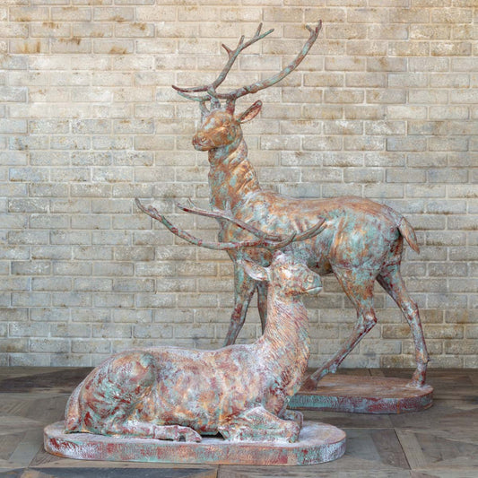 Park Hill Collections Garden & Floral Cast Iron Estate Stags, Set of 2  - EAG80265