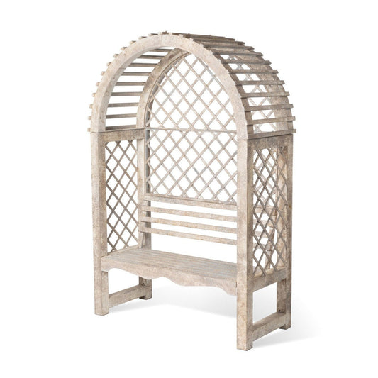 Park Hill Collections Garden Floral Iron Garden Trellis with Bench Storage Display Prop  - EDX20205