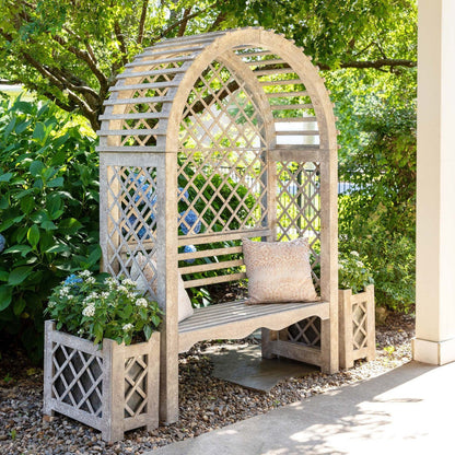 Park Hill Collections Garden Floral Iron Garden Trellis with Bench Storage Display Prop  - EDX20205