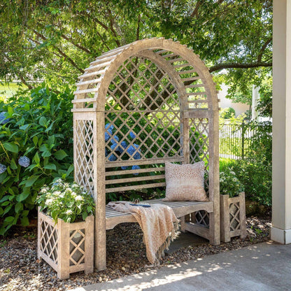 Park Hill Collections Garden Floral Iron Garden Trellis with Bench Storage Display Prop  - EDX20205