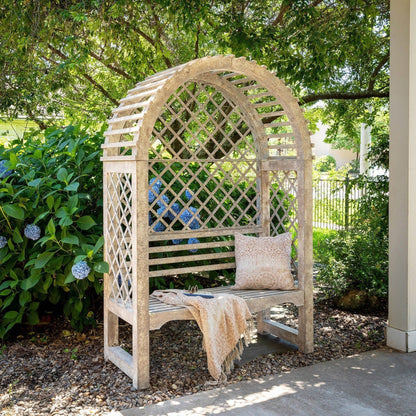 Park Hill Collections Garden Floral Iron Garden Trellis with Bench Storage Display Prop  - EDX20205