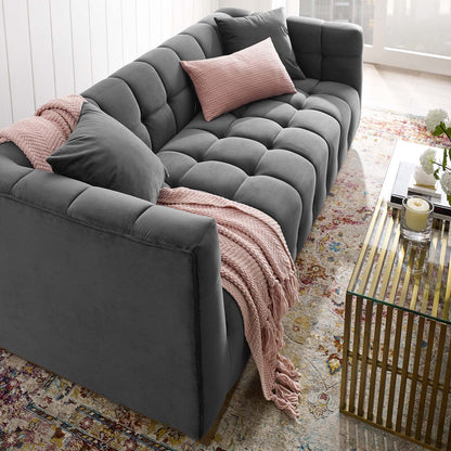 Modway Furniture Vivacious Biscuit Tufted Velvet Sofa with Gold Base – Luxurious Comfort & Vintage Style Living Room