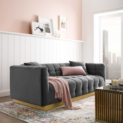 Modway Furniture Vivacious Biscuit Tufted Velvet Sofa with Gold Base – Luxurious Comfort & Vintage Style Living Room