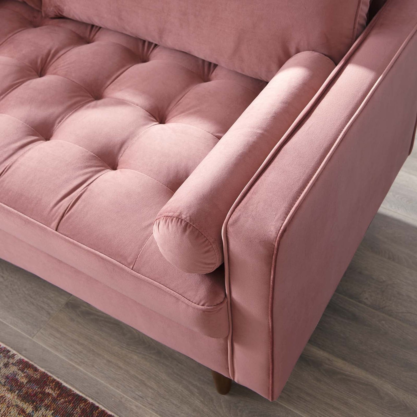 Modway Furniture Valour Modern Velvet Sofa - Stylish Mid-Century Design with Stain-Resistant Fabric & Pocket Coils