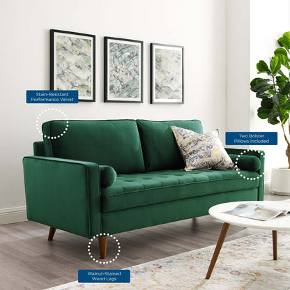 Modway Furniture Valour Modern Velvet Sofa - Stylish Mid-Century Design with Stain-Resistant Fabric & Pocket Coils