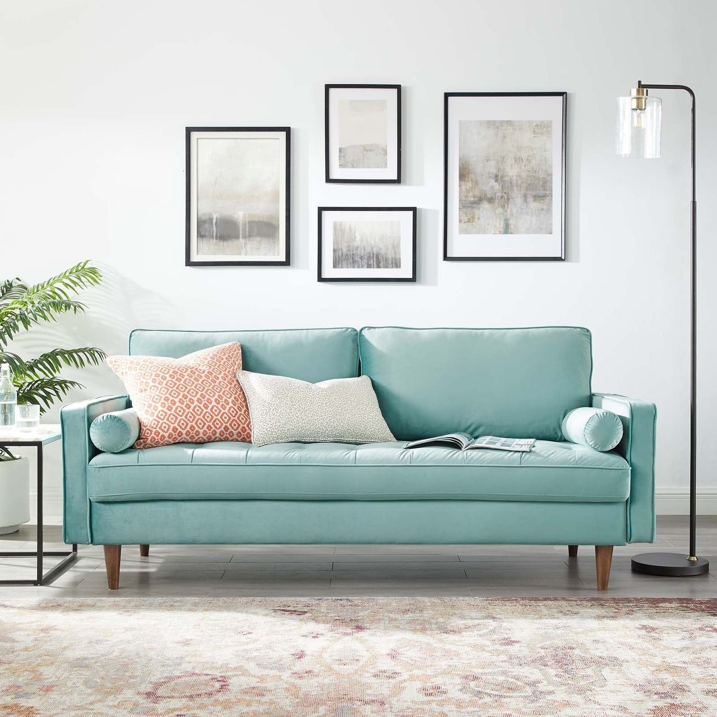 Modway Furniture Valour Modern Velvet Sofa - Stylish Mid-Century Design with Stain-Resistant Fabric & Pocket Coils