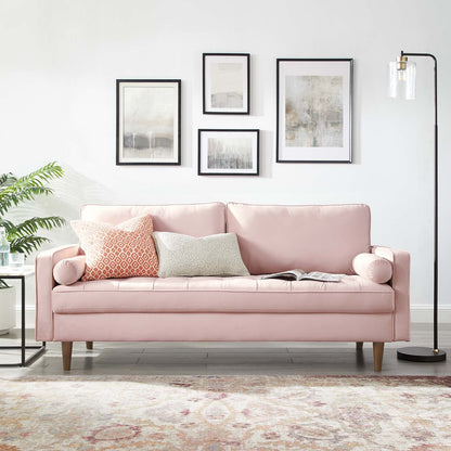 Modway Furniture Valour Modern Velvet Sofa - Stylish Mid-Century Design with Stain-Resistant Fabric & Pocket Coils