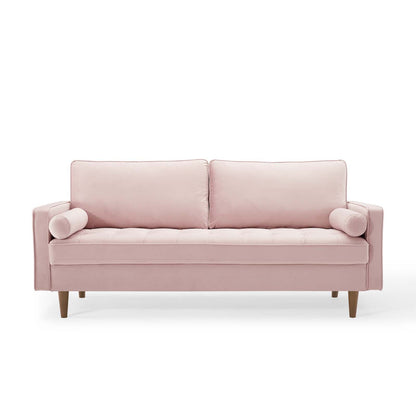 Modway Furniture Valour Modern Velvet Sofa - Stylish Mid-Century Design with Stain-Resistant Fabric & Pocket Coils