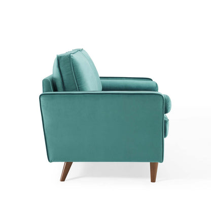Modway Furniture Valour Modern Velvet Sofa - Stylish Mid-Century Design with Stain-Resistant Fabric & Pocket Coils