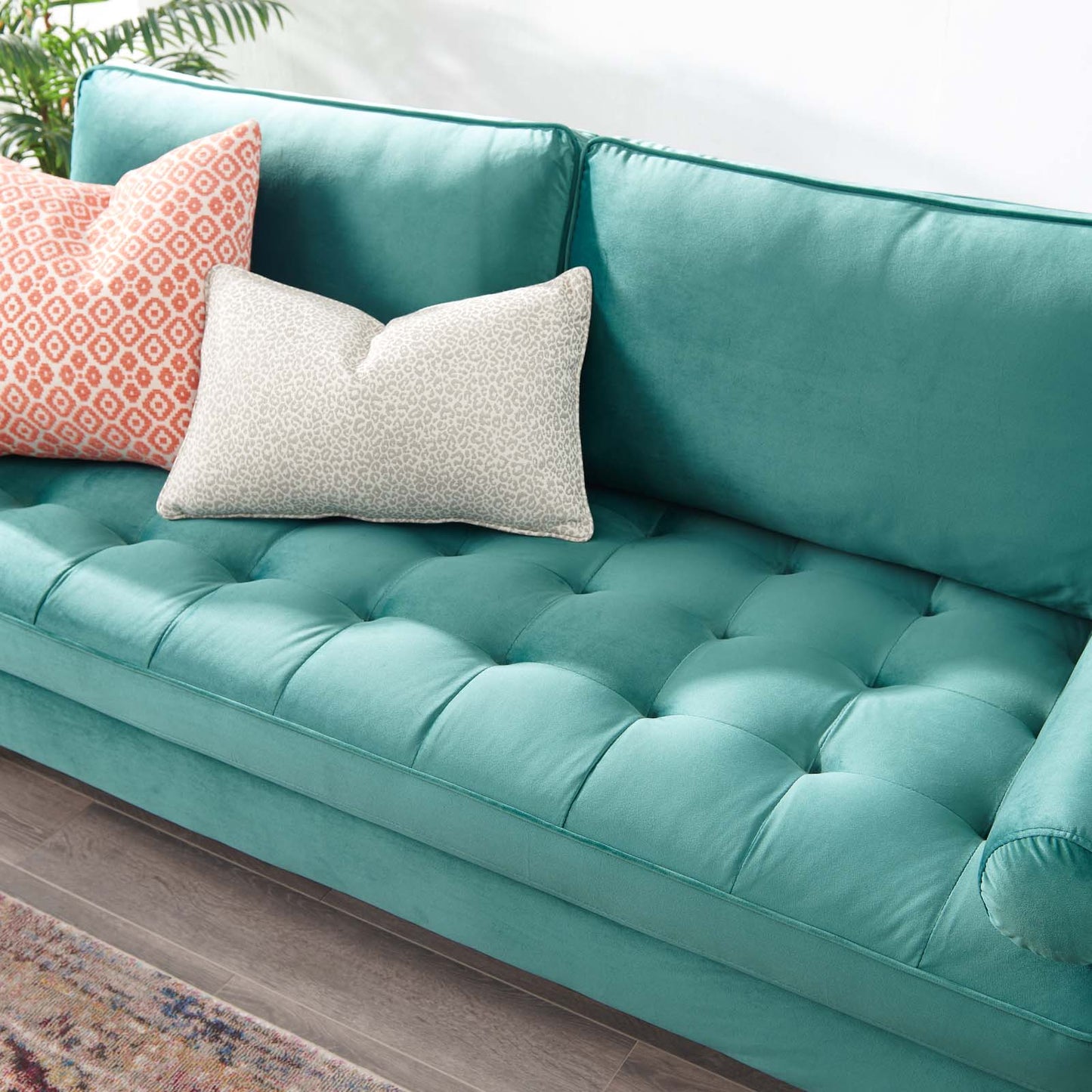 Modway Furniture Valour Modern Velvet Sofa - Stylish Mid-Century Design with Stain-Resistant Fabric & Pocket Coils