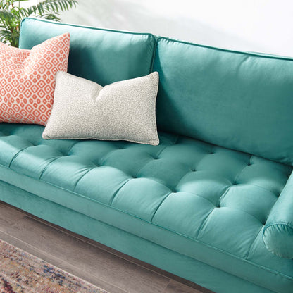 Modway Furniture Valour Modern Velvet Sofa - Stylish Mid-Century Design with Stain-Resistant Fabric & Pocket Coils